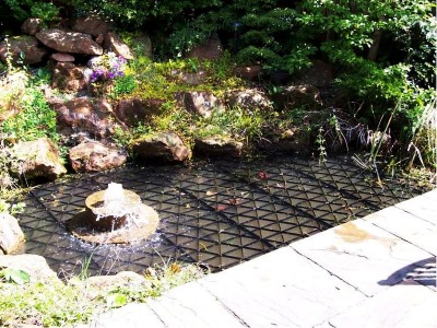 Park pond fitted with SAFADECK pond grid above deck by Pond Safety Systems, Ireland